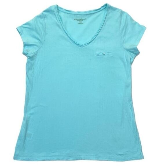 V-neck Pocket T-shirt Size Large light blue aqua short sleeve tee - Picture 8 of 8